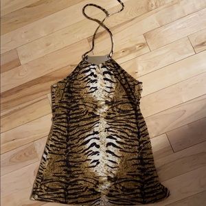 Animal print backless halter top